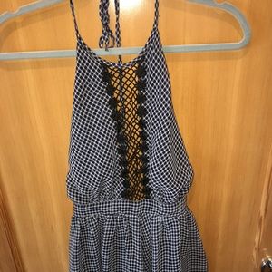 Lace Front Halter Open Back Romper